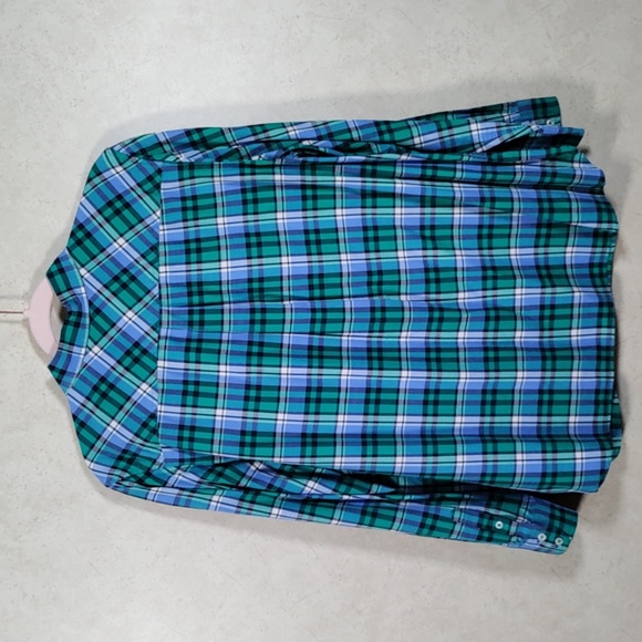 02105 Talbots green & blue plaid brushed cotton button up shirt 1X - Picture 8 of 10